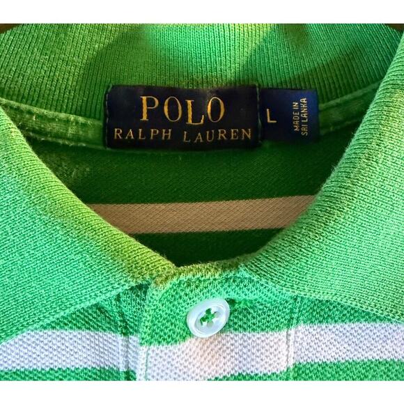 Men's Polo Ralph Lauren Short Sleeve Polo Shirt Green White Stripes Large - Picture 2 of 3